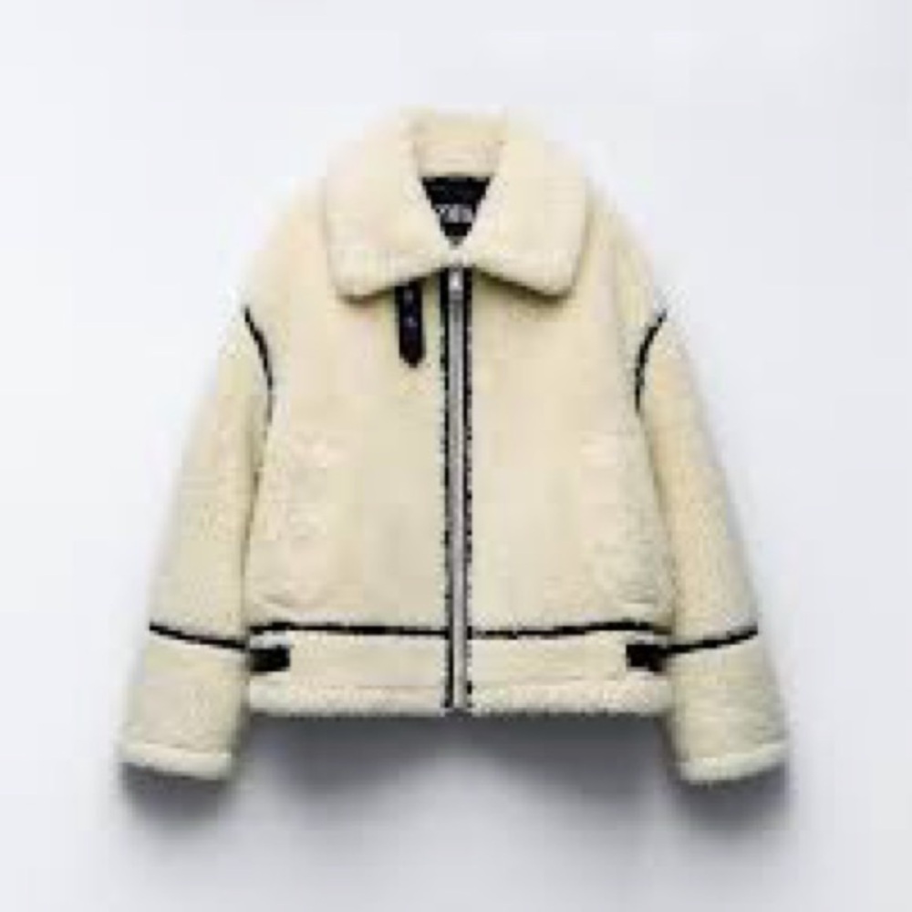 NWT ZARA SHEARLING BIKER JACKET SIZE SMALL - Picture 7 of 12